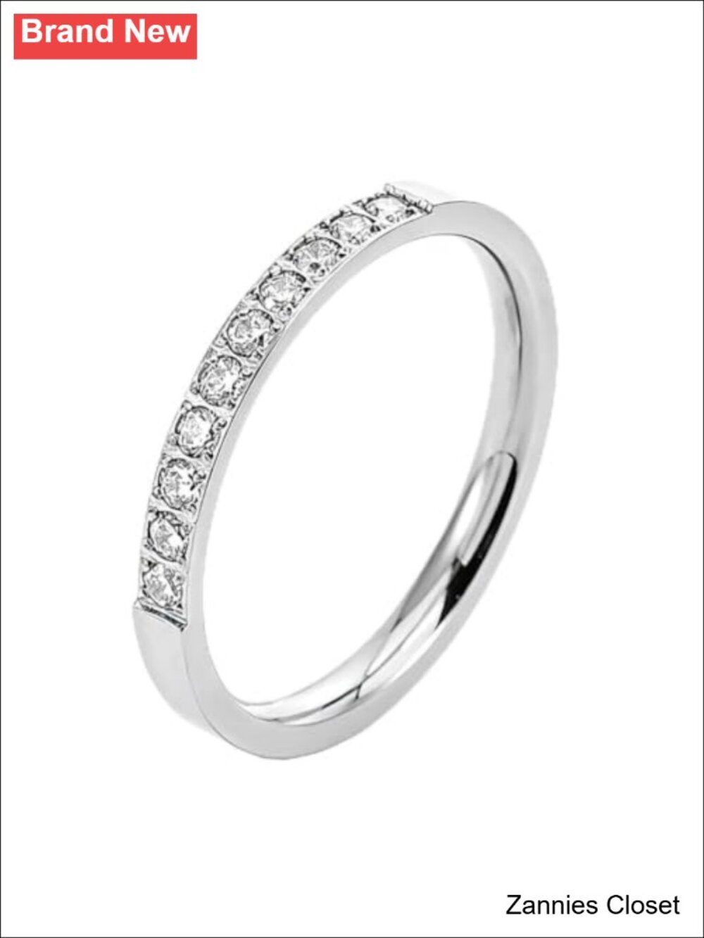💍 Stainless Steel Cubic Zirconia Eternity Wedding Band Ring Women Jewelry Gift